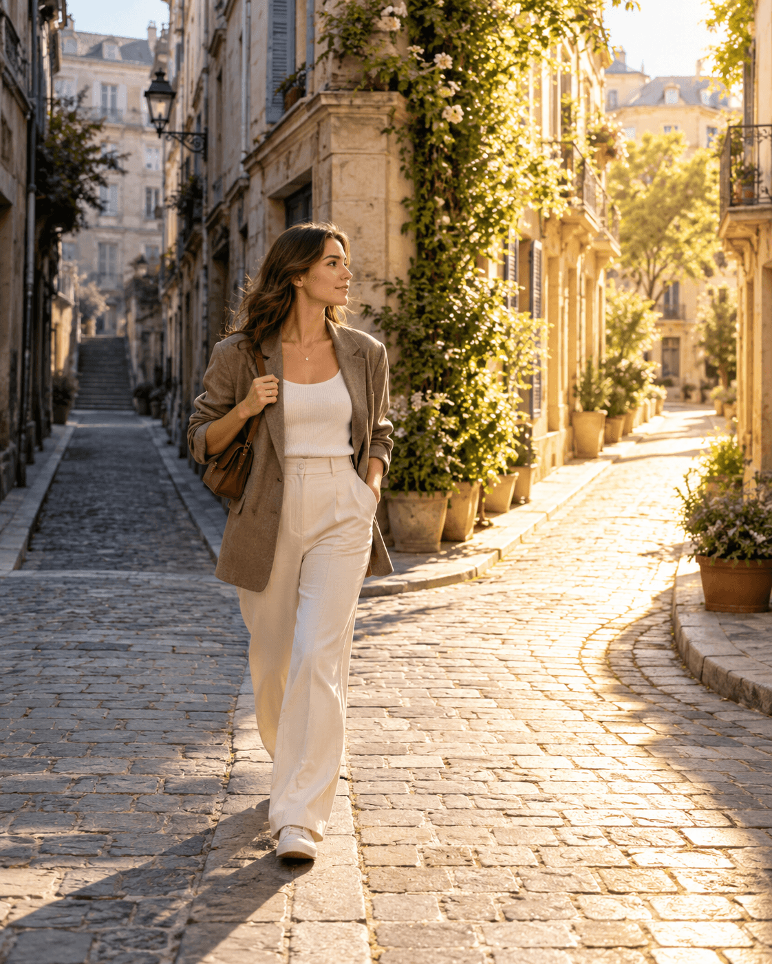 A confident woman chooses a bright new street instead of repeating an old familiar path