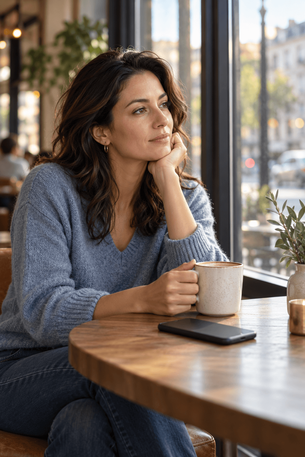 A thoughtful woman calmly reflecting after her ex said the relationship was over