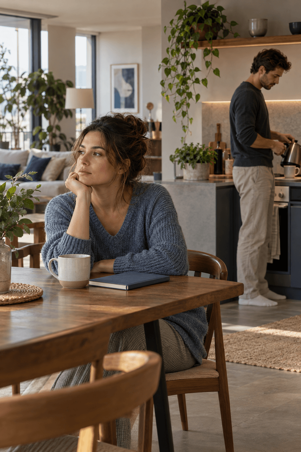 A former couple following separate routines while sharing the same apartment after a breakup