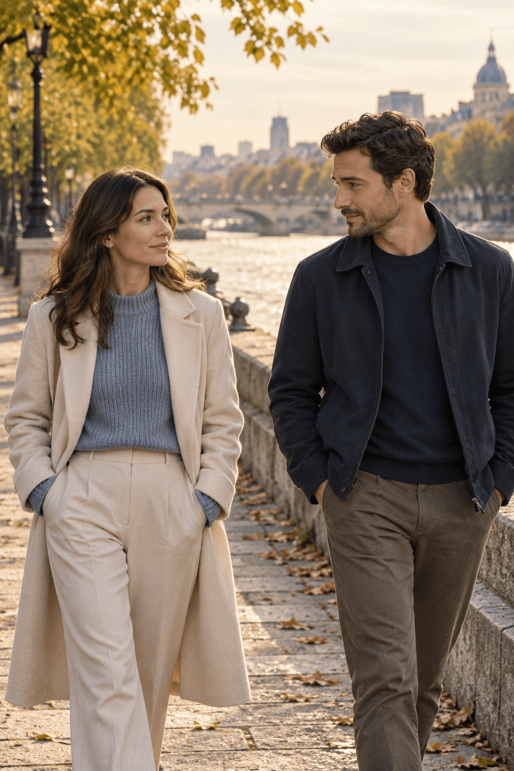 A former couple reconnecting through a calm walk after many months apart