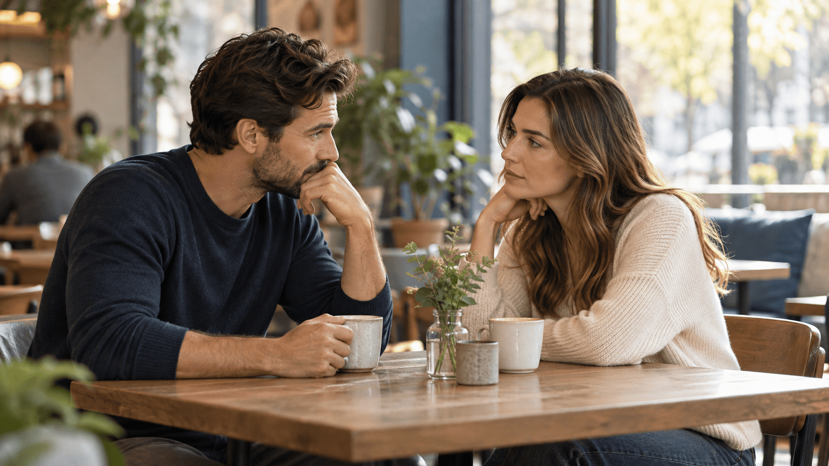 Former partners having a serious and thoughtful conversation about a possible second chance