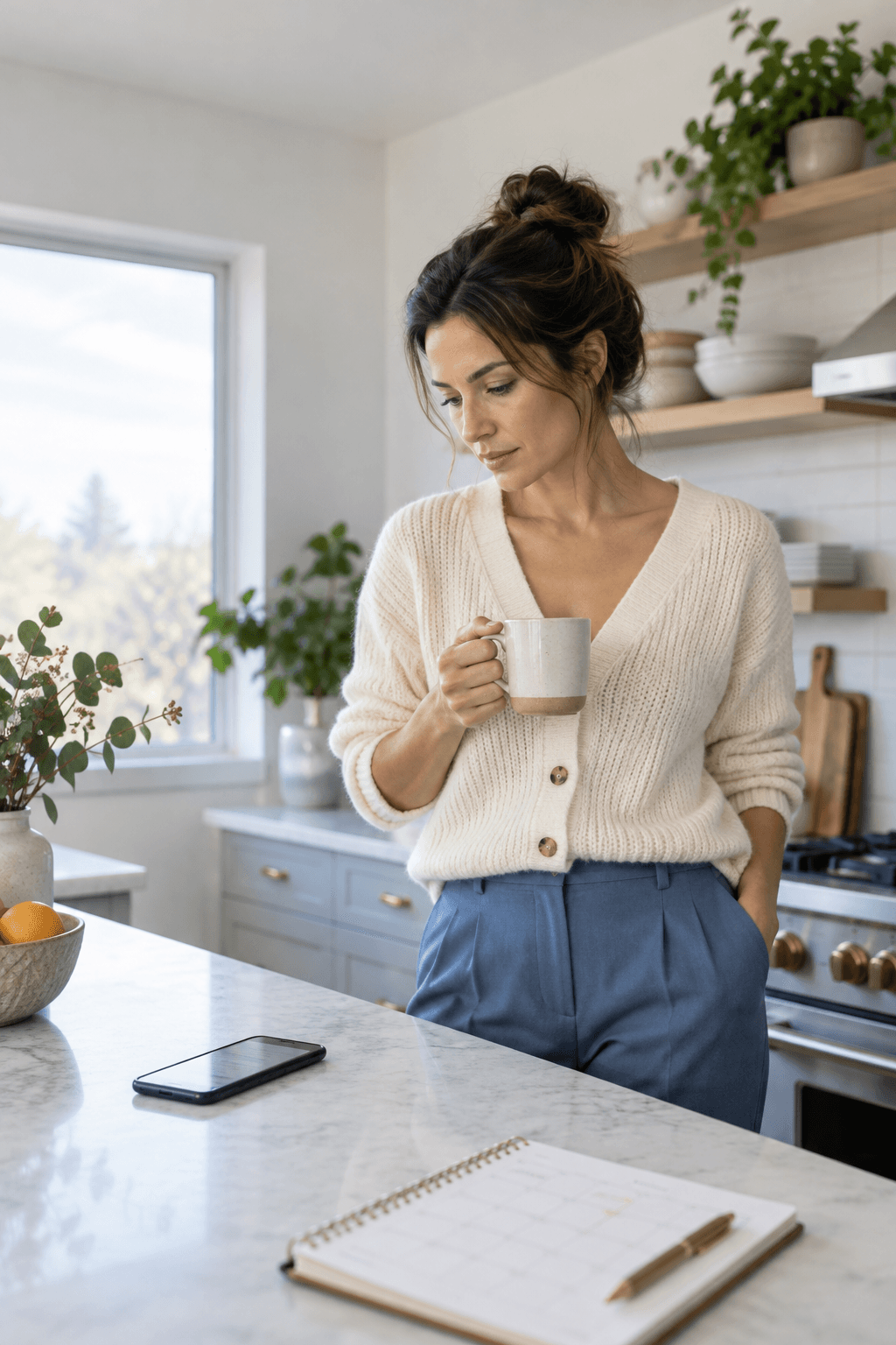 A woman calmly considering repeated messages after her ex requested space