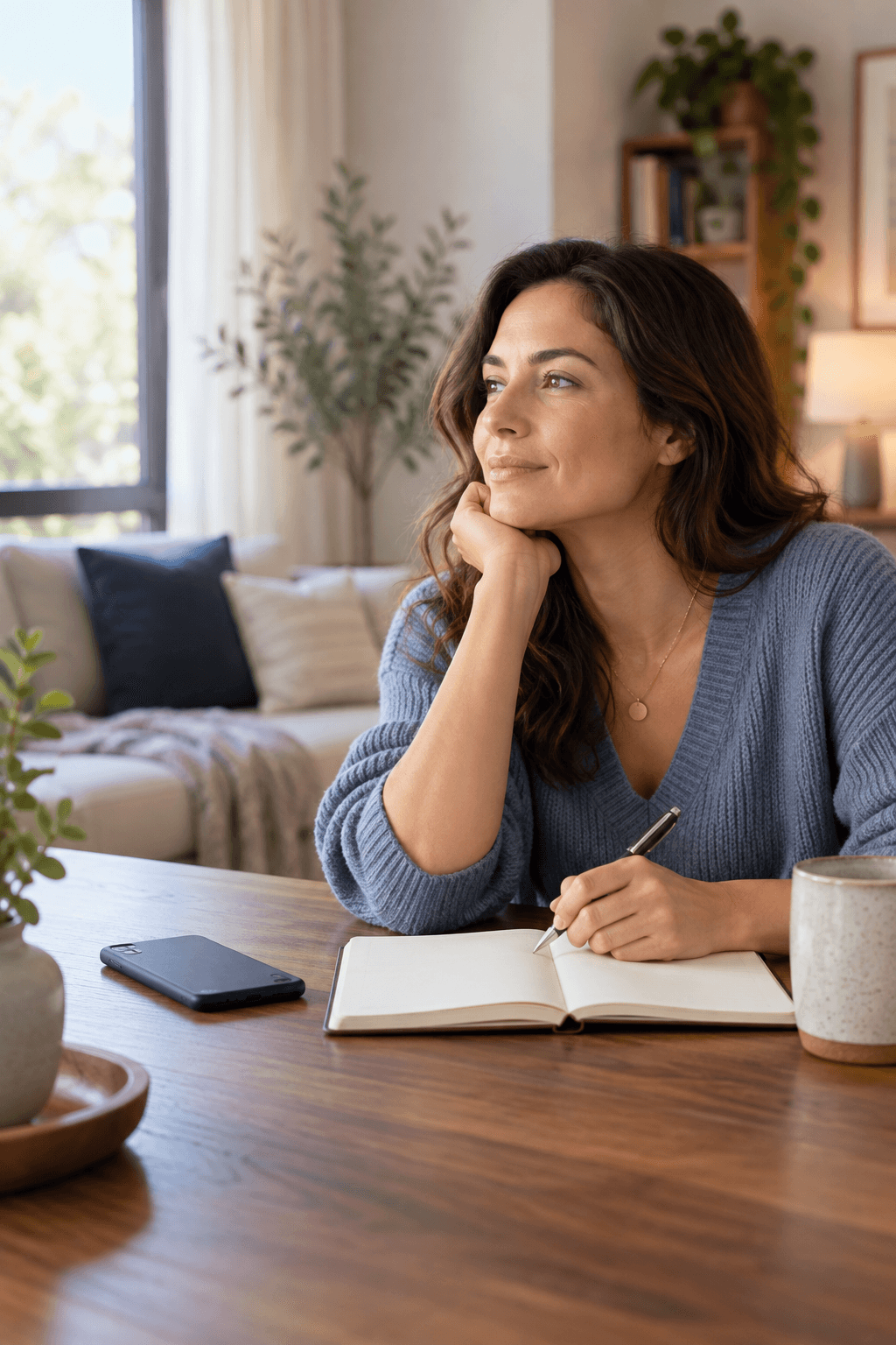 A grounded woman reflecting in a notebook after refusing to carry all the blame for a breakup