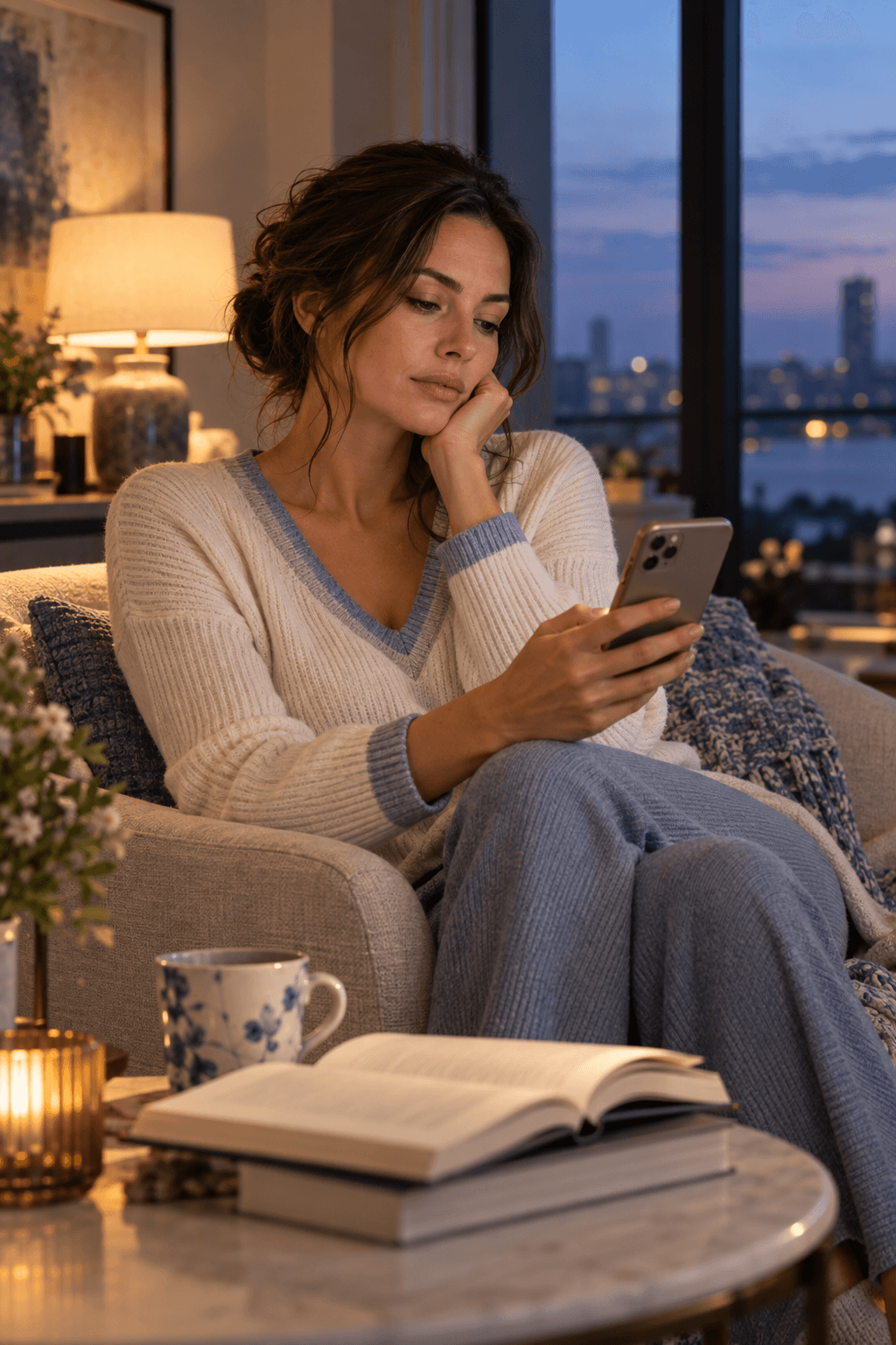 A thoughtful woman noticing that her ex contacted her and disappeared again